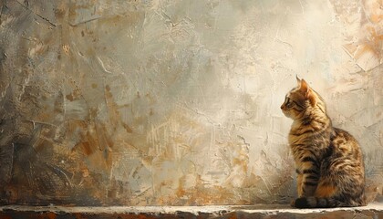 the personality and character of a lone cat in an oil painting on canvas