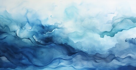 Artistic background mimicking the serene flow of water with layers of blue and white watercolor, perfect for designs evoking calmness, fluidity, and the beauty of the ocean