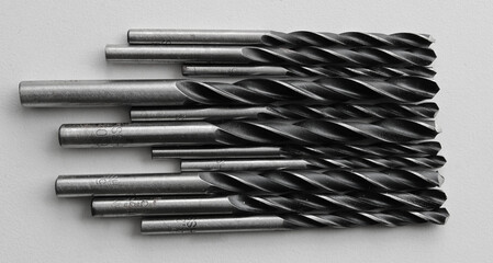 Evenly laid out adjacent drill bits for an electric drill. Stock photo for perforating and drilling...