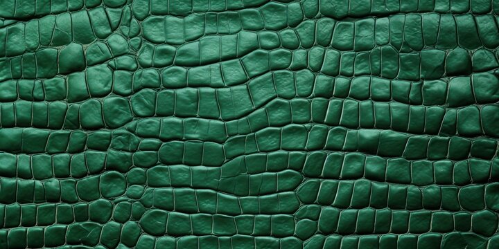 Green Crocodile Leather with Textured Scales. Abstract Fashion Background. Reptile Rough Surface. Generative AI