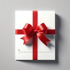 white gift box with red ribbon