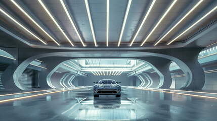 futuristic car in tunnel