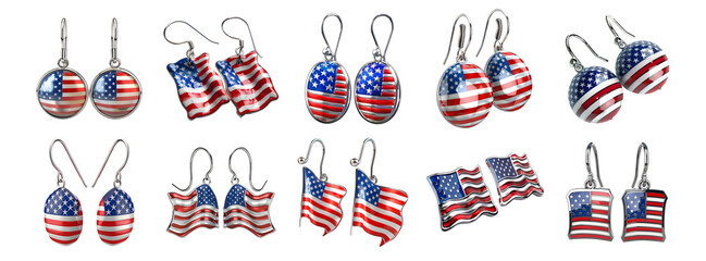 3D Rendering Pack of a Earrings with USA Flag on it on Transparent Background - Ai Generated