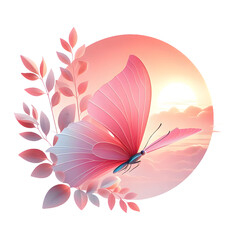 Pink Butterfly flying on sunset hues vector Sublimation Clipart