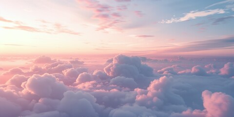 The sky is covered with a thick layer of fluffy clouds, creating a cotton candy-like appearance