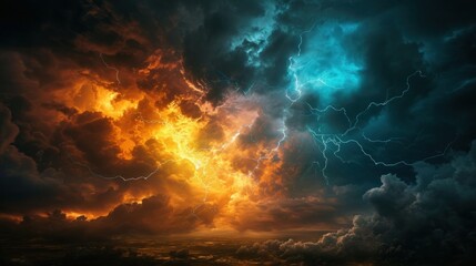 Lightning thunderstorm flash over the night sky. Concept on topic weather, cataclysms (hurricane, Typhoon, storm