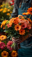 Florist carefully arranging a vibrant bouquet showcasing the artistic labor involved in floristry