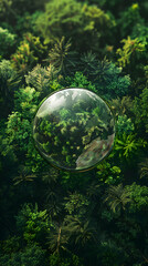 Naklejka premium Green Planet and Forest Canopy Surrounding Globe Icon to Represent Environmental Conservation and Biodiversity Preservation