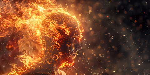 conceptual image of a person exploding fire
