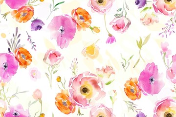 Vibrant Watercolor Floral Pattern with Abstract Blossoms