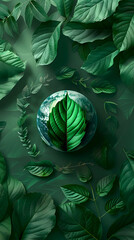 Worldly Impact: Photo Realistic Leaf Icon Enveloping Globe, Emphasizing Forests' Carbon Capture Role