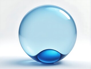 Abstract 3D illustration of a transparent bubble of blue color on a white background isolated