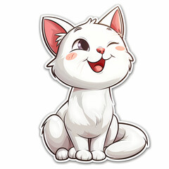 Cute cat cartoon on a White Canvas Sticker,vector image