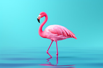 Pink Flamingo in flat design top view summer theme 3D render Splitcomplementary color scheme