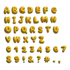 3D yellow Bubble Typeface Design. Trendy y2k font with glossy metallic effect. Set includes...