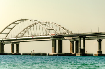 The arch of the Crimean bridge across the Kerch Strait.