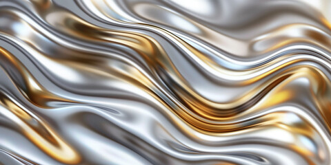 silver and gold wavy background, digital art with fluid lines and smooth curves, highly detailed, hyper realistic, octane render, metallic texture, metallic sheen, high resolution, high definition