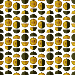 Seamless pattern with Zapallo Macre Squash. Winter squash. Cucurbita maxima. Fruit and vegetables. Flat style. Isolated vector illustration.