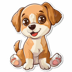 Cute dog cartoon on a White Canvas Sticker,vector image