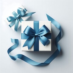 gift box with blue ribbon and bows