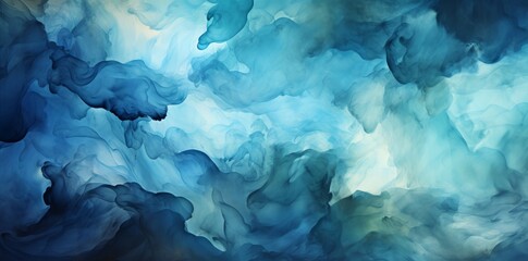 High-resolution panoramic image featuring swirls of blue smoke creating a tranquil and dreamy abstract pattern, ideal for backgrounds or creative graphic design projects