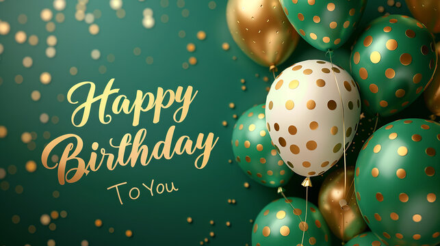 Happy Birthday green and yellow invitation card with balloons