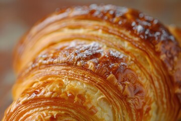Freshly Baked Croissant with Golden Crust and Sugar Dusting Close-Up