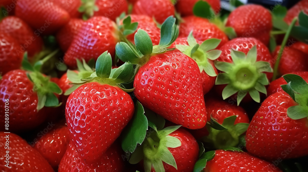 Wall mural photograph of beatiful lush ripe strawberries