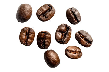 Coffee beans top view isolated on transparent background