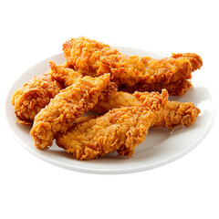 Fried chicken on white plate is ready to be served isolated on white