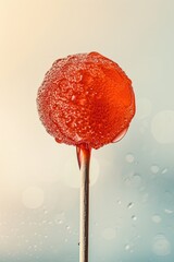 Close-up of a Glistening Frosted Red Lollipop on a Blurred Background