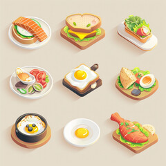 Isometric Food Icon Collection