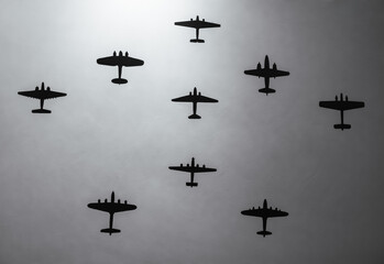 Silhouettes of Airplanes in Formation.