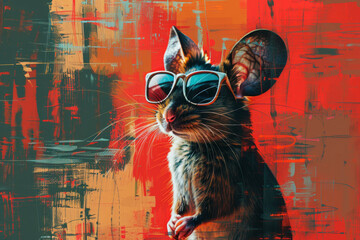 Stylish hipster mouse with sunglasses on abstract background