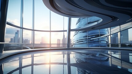 ow angle view of futuristic architecture, Skyscraper of office building with curve glass window.