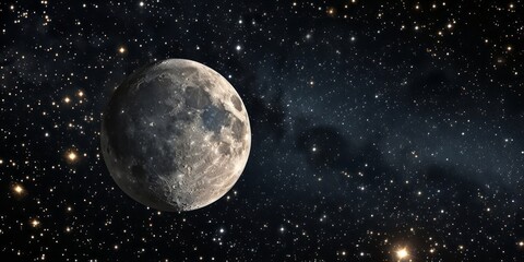 The cosmic fantasy style of the moon and stars is set against a dark background.