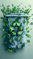 Sustainable Waste Management Concept: Photo realistic Recycling Bin Icon with Leaves
