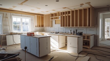 Preparing kitchen for installation of custom new features in modern home improvement.