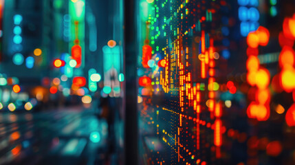 Fototapeta premium Stock market charts glowing on blurred background. Financial graph diagram for stock market analysis, investment, and trading. Economic growth concept for business, finance, crypto currency