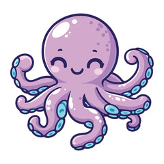 Cute octopus cartoon vector illustration on white background