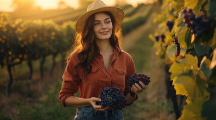 Fototapeta premium A Young Woman in the Vineyard