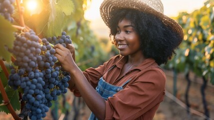 Fototapeta premium A Woman Harvesting Grapes