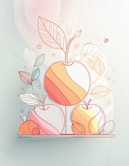 Orchard Fruits Outline - a minimalist wallpaper with outlines of orchard fruits such as apples, pears, and peaches