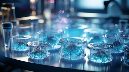 Clinical research lab filled with petri dishes and microscopes as scientists test new drug compounds against antibioticresistant bacterial strains in vitro