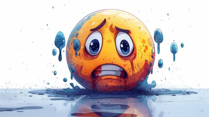 Face avatar crying. Abstract upset emoticon weeping, shedding tears in grief, sorrow. Unhappy emoji with emotion of desperation. Modern flat graphic background illustration. - obrazy, fototapety, plakaty