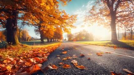 Fototapeta premium Autumn, road, fall, street, leaves