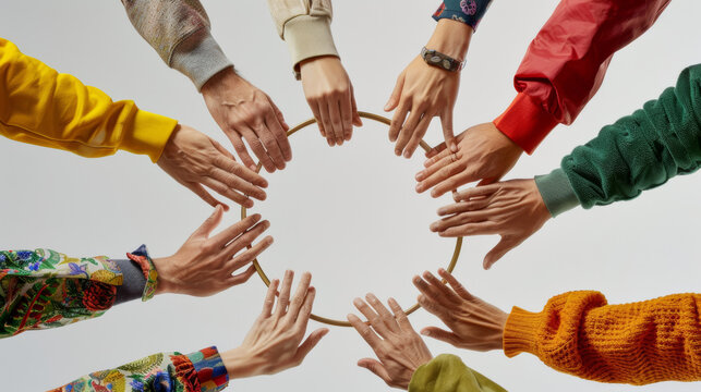 Hands of diverse people forming a circle, symbolic of unity and inclusion