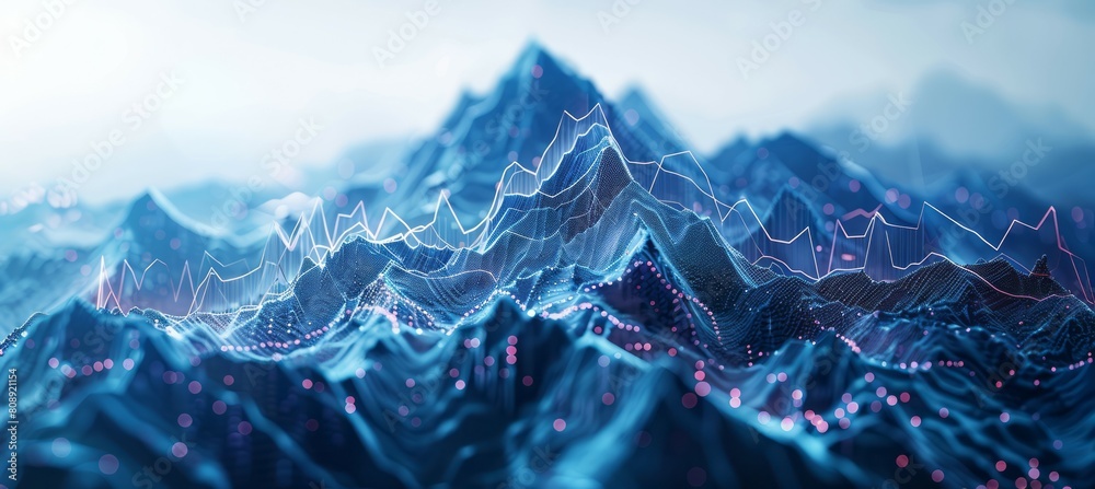 Poster Digital wave mountain cyberspace datum technology background. Generative AI technology.	
