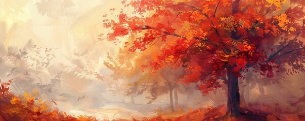 Enchanting Autumn Forest Scene with Falling Leaves