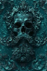 Floral Adorned Skull in Moody Blue Tones

